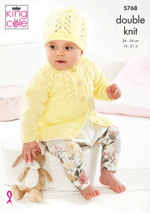 Cardigan, Angel Top, Hat and Bootees Knitted in King Cole Baby Safe DK - 5768 - Downloadable PDF