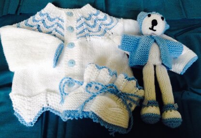 Baby Cardigan White and Blue with Bear