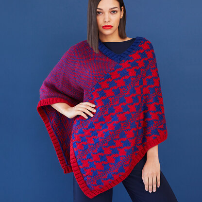 Poppin' Houndstooth Poncho - Free Knitting Pattern For Women in Paintbox Yarns Simply Aran