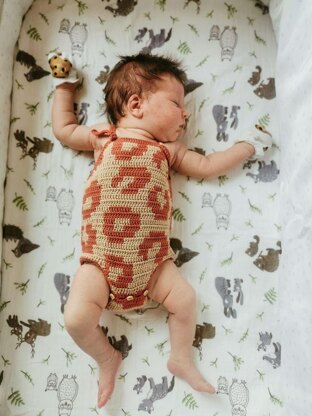 LEO Newborn cotton Romper with animal print crochet pattern