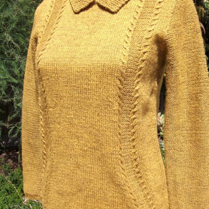 Sweater with Collar, Curved Cables & Button Fastening