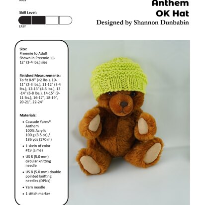 OK Hat in Cascade Yarns Anthem - W756 - Downloadable PDF