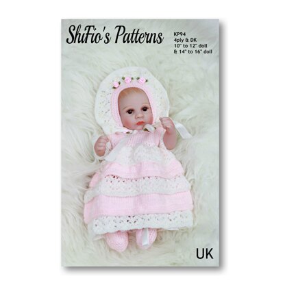 Knitting Pattern doll dress & hat UK & USA Terms #94