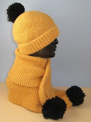 Easy Chunky Big Bobble Beanie Hat and Scarf Set