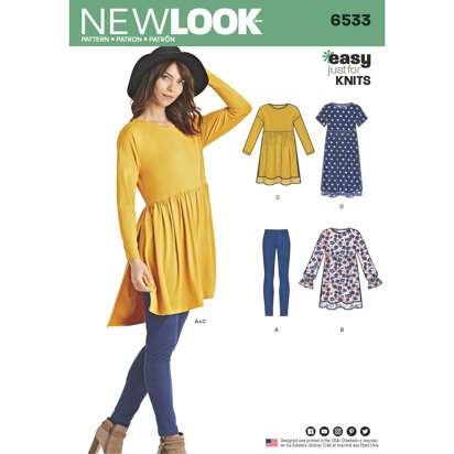 New Look 6533 Women’s Babydoll Top with Leggings 6533 - Paper Pattern, Size A (XS-S-M-L-XL)