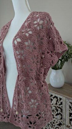 PINK ROSE CROCHET KIMONO/BEACH COVER-UP