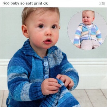 Cardigan with Collar or Hood and Hat in Rico Baby So Soft DK - 218