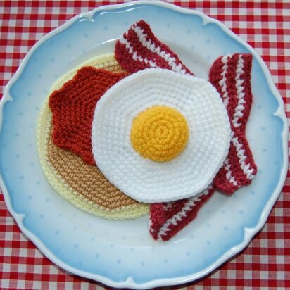 Crochet Pattern for Pancake with Bacon, Fried Egg & Syrup - Amigurumi Food