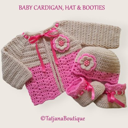 Crochet Baby Cardigan, Hat and Booties