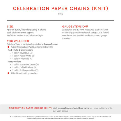 Celebration Paper Chains - Free Knitting & Crochet Pattern for Home in Paintbox Yarns Cotton DK by Paintbox Yarns