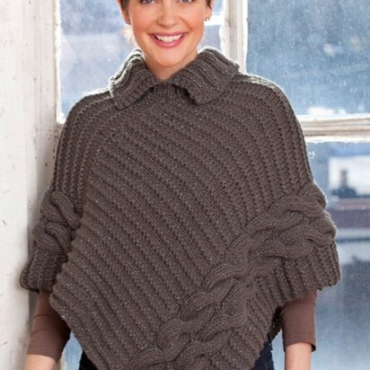 Cabled & Collared Poncho in Red Heart Shimmer Solids - LW2973 - knitting pattern