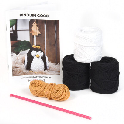 Hoooked DIY Crochet Kit Penguin Coco Eco Barbante  - Noir/Lotus