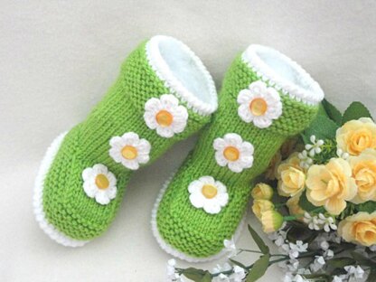 Knitted Baby Girl Booties Aurora Pattern by Elena Mitchell