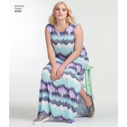 Simplicity 8590 Women's Knit Dresses - Paper Pattern, Size A (1XL-2XL-3XL-4XL-5XL)