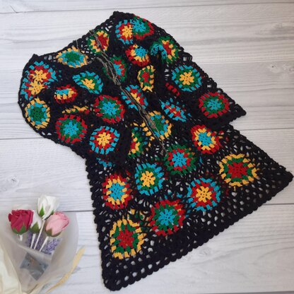 Crochet colorful top tunic festival style.