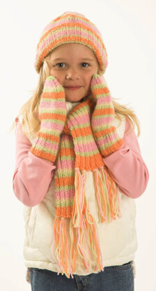 Child’s Hat, Scarf & Mittens in Plymouth Encore Worsted - F170
