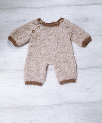 Baby bear boucle raglan romper & hat pdf knitting pattern, 0-12 months