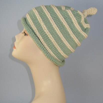 Stripey Roll Brim Topknot Slouch Hat