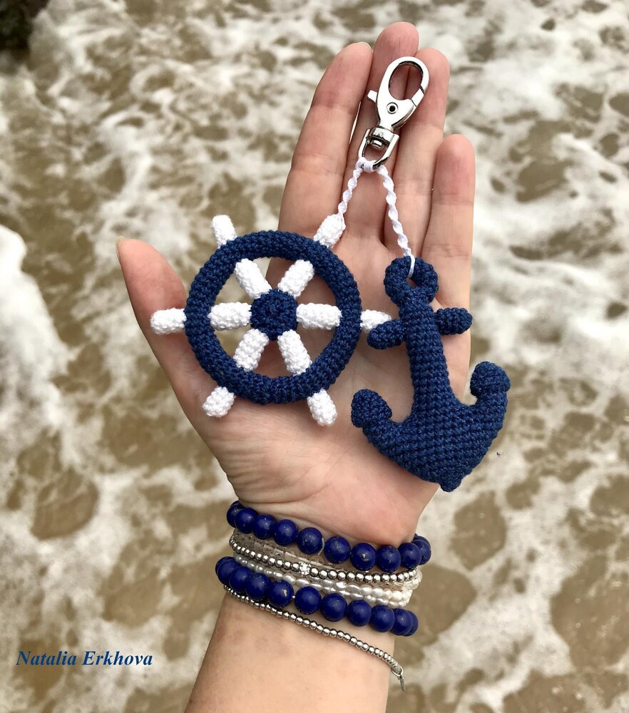 Keychain Anchor and Steering Wheel Crochet pattern by Natalia