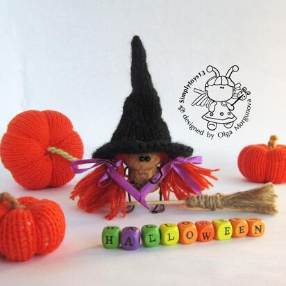 Young Witch and 3 Pumpkins - knitting pattern