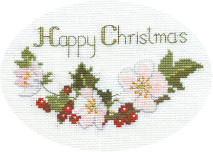 Derwentwater Designs Christmas Roses Greeting Card Cross Stitch Kit - 18cm x 5cm
