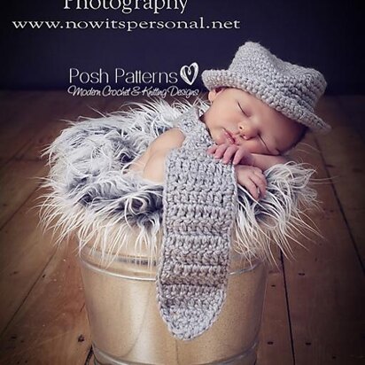 Baby Fedora Hat & Neck Tie Set Crochet Pattern PDF 118