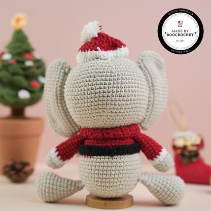 Grey Elephant Wearing Noel Hat Plush Toy Crochet Pattern