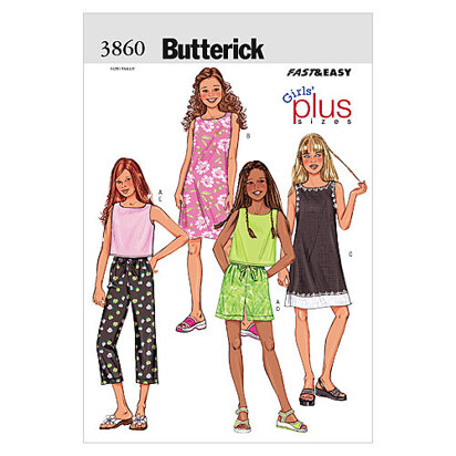 Butterick Girls'/Girls' Plus Top, Dress, Shorts & Pants B3860 - Sewing Pattern