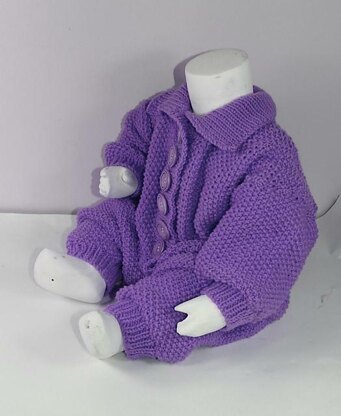 Baby Aran Button Up Moss Stitch Collar Onesie