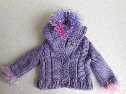 Faux Fur Hooded jacket, PDF Doll clothes knitting pattern, fits Amaerican Girl Doll and 18 inch dolls