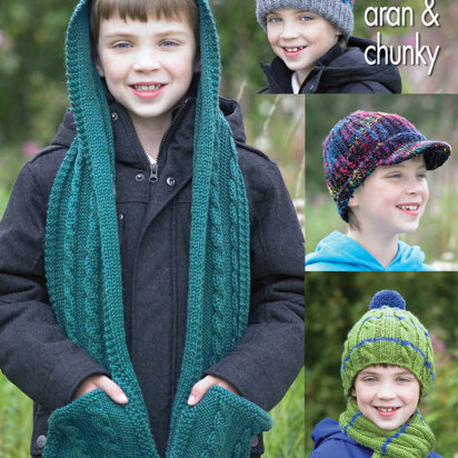 Boy's Hats, Scarf & Hooded Scarf in King Cole DK, Aran and Chunky - 3448