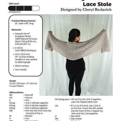 Lace Stole in Cascade Yarns Ecological Wool - A373 - Downloadable PDF