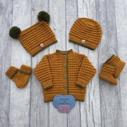 Amber Baby cardigan, hat s, booties & mitts Newborn 16 inch chest