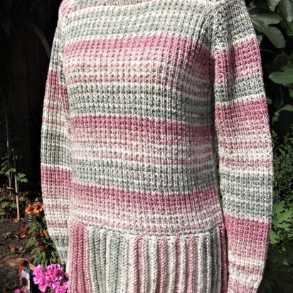 Tunic Style Sweater with Sideways Knitted Ridged Peplum