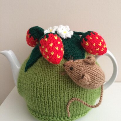 Nature tea cosy. Animal tea cosy .Pesky mouse in the strawberry patch