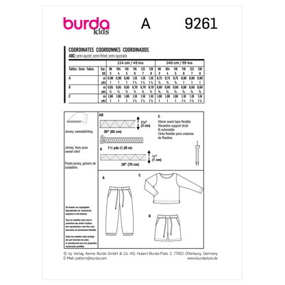 Burda Style Kids Trousers/Pants / Top B9261 - Paper Pattern, Size 98 - 128