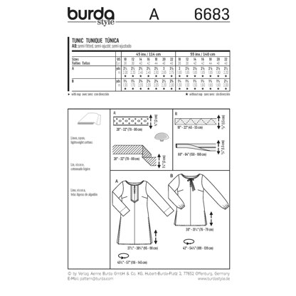 Burda Women's Tunic Sewing Pattern B6683 - Paper Pattern, Size 10-22