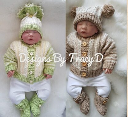 Dylan Baby unisex cardigan, hat and booties knitting pattern