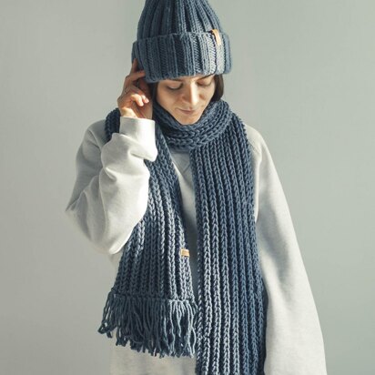 Set: High Top 2x2 Ribbed Hat and Brioche Scarf + Video - knitting pattern