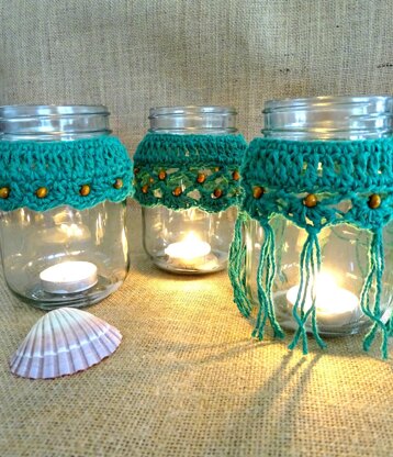 Crochet Beaded Candle Cozy Trio