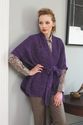 "Belted Coat" - Coat Knitting Pattern For Women in Debbie Bliss Luxury Tweed Aran - TFT04