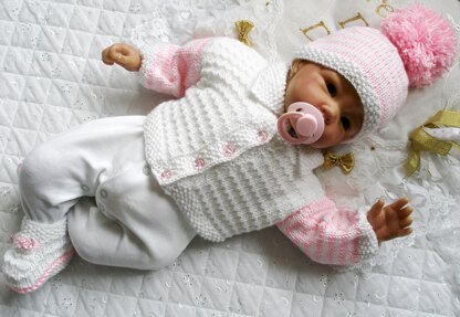 Knitting pattern Baby Reborn Dolls, Cardigan, Hat and boots, 17-22" Doll, 0-3 Month Baby