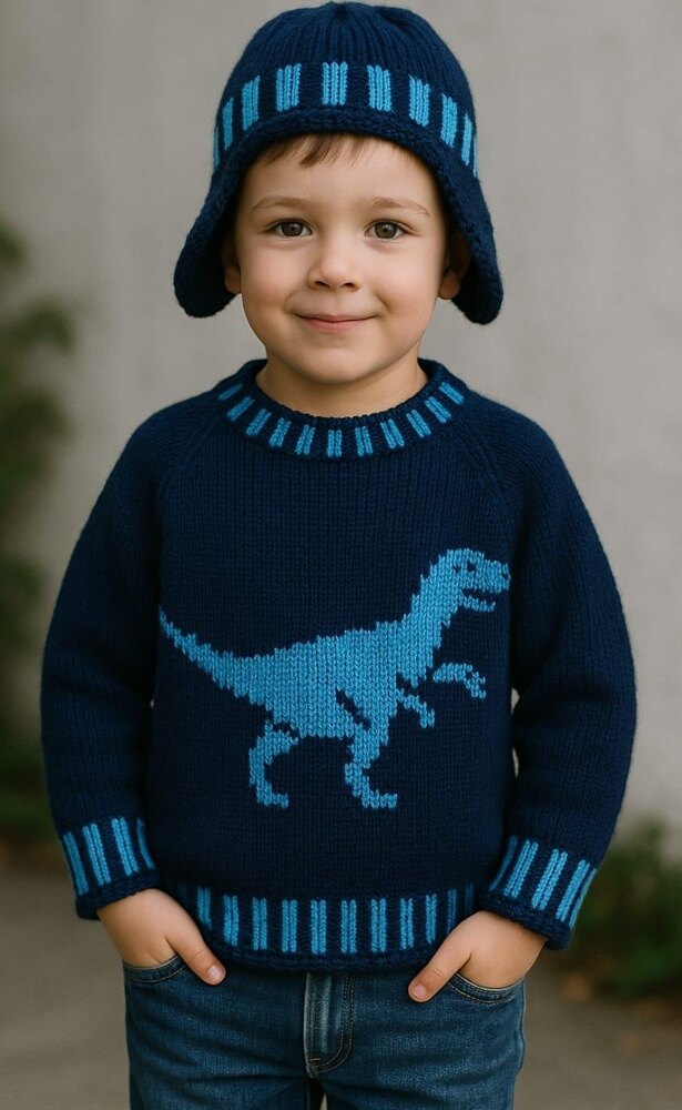 Dinosaur Sweater and Hat - Velociraptor Knitting pattern by