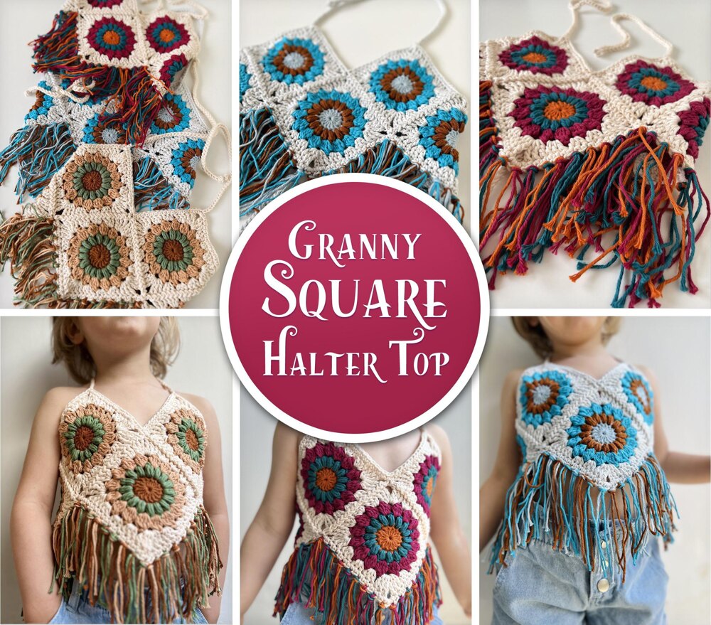 Granny Square Halter Top for Kids Crochet pattern by Jolly Lizard