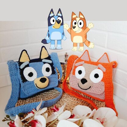 Bluey and Bingo childs shoulder bags crochet pattern