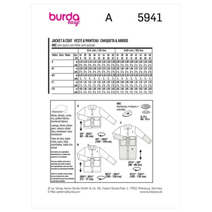 Burda Style Misses' Jacket and Coat B5941 - Sewing Pattern