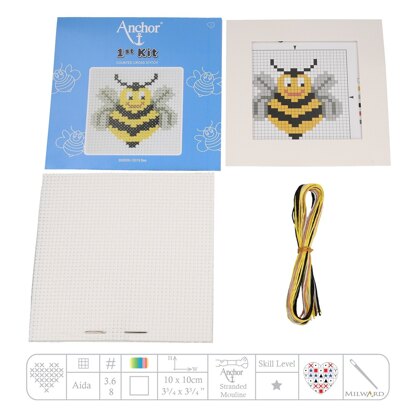 Anchor 1st Kit - Bee Cross Stitch Kit - 15cm x 15cm