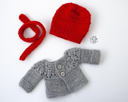 Outfit Red and gray for 13" dolls knitted flat