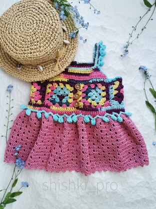 Granny Square Cherry Berry Peplum Top