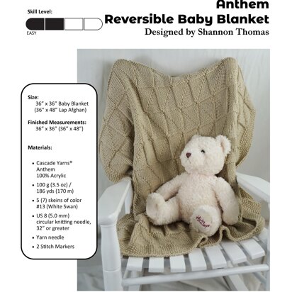 Reversible Baby Blanket in Cascade Yarns Anthem - W629 - Downloadable PDF